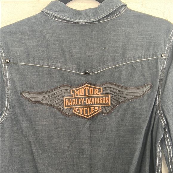 Harley-Davidson Women's Dark Blue Long Sleeve Snap Button Shirt w/Pockets Size L - Picture 3 of 4